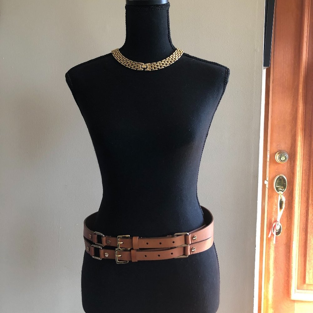 MICHAEL KORS double strap buckle leather waist belt